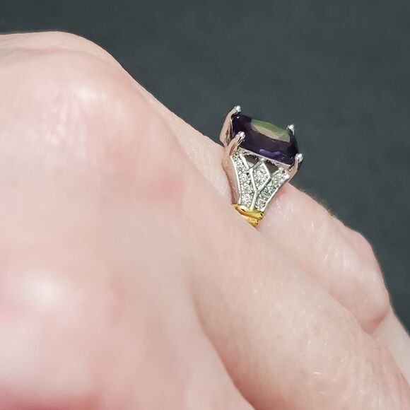 Sterling silver with gold purple rhinestone ring size 8 - Picture 3 of 9